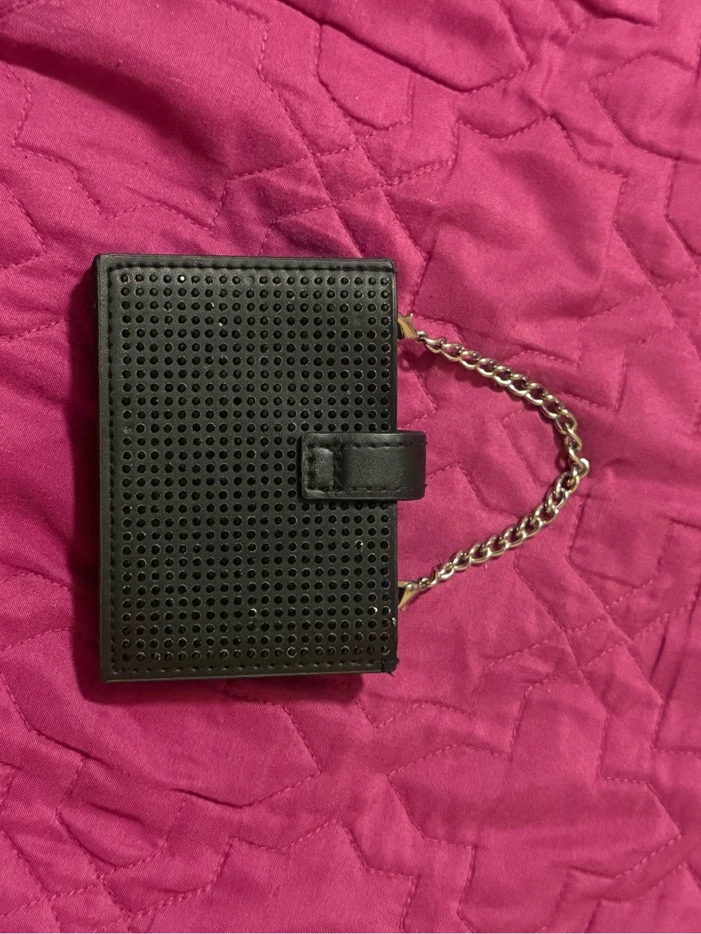 Perforated Black Card Wallet with Chain Strap